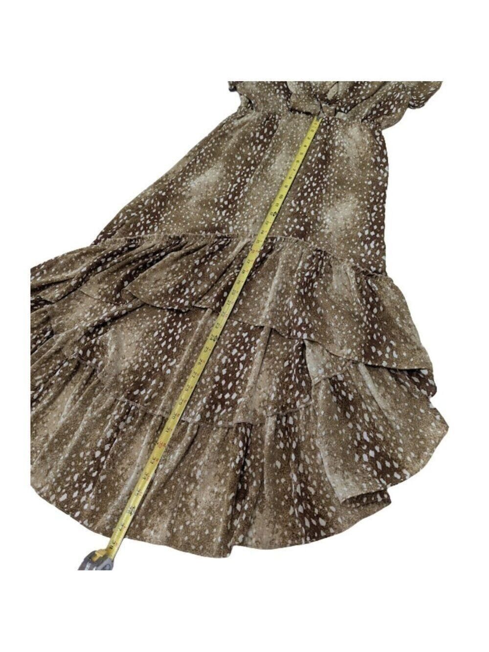 Buddy Love High-Low Ruffle Hem Dress Brown Animal Print Flutter Sleeve Western - Picture 8 of 12